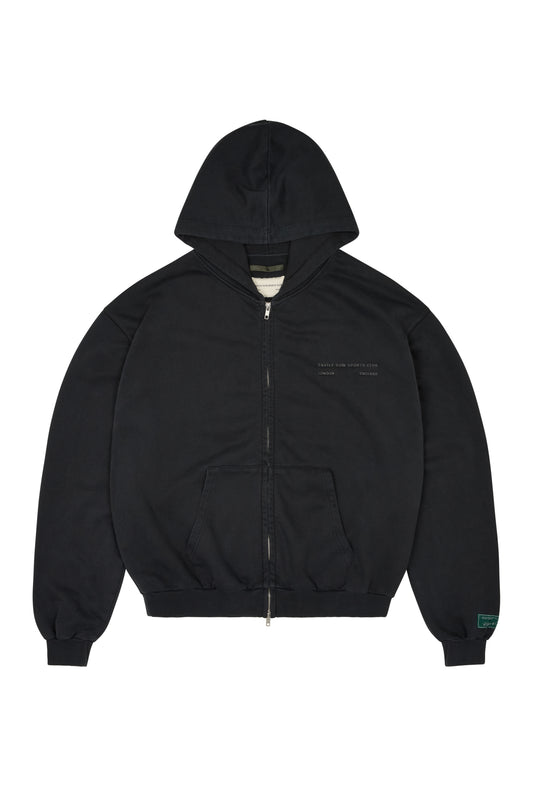 CLUB WASH BLACK BOXY ZIP HOODIE